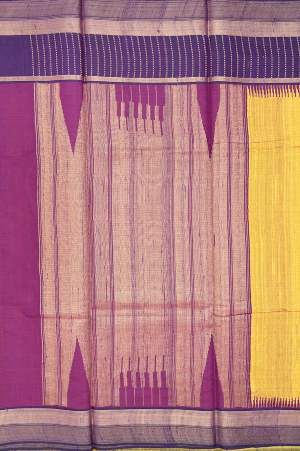 Jute Saree In Plain Yellow With Contrast Border