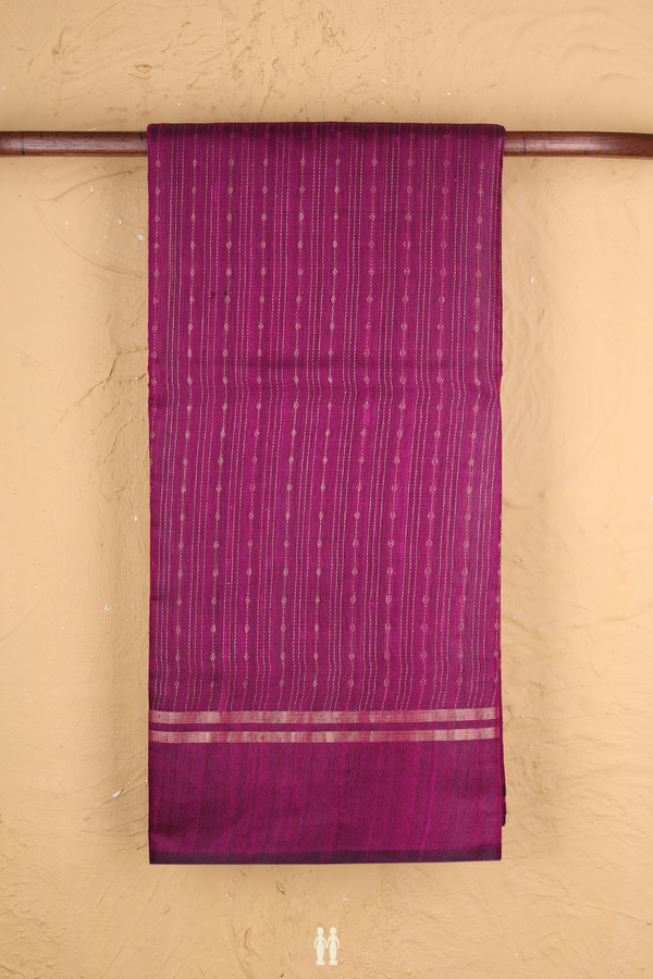 Jute Saree In Plum Purple With Stripes Design