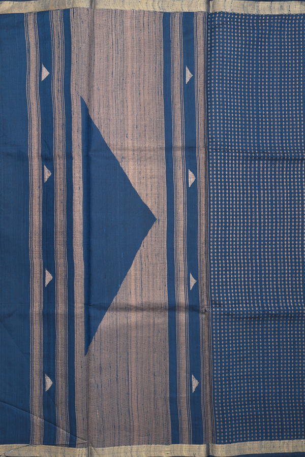 Jute Saree In Prussian Blue With Allover Design