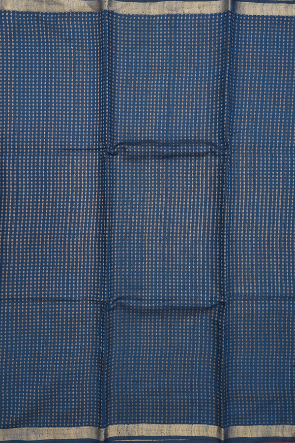 Jute Saree In Prussian Blue With Allover Design