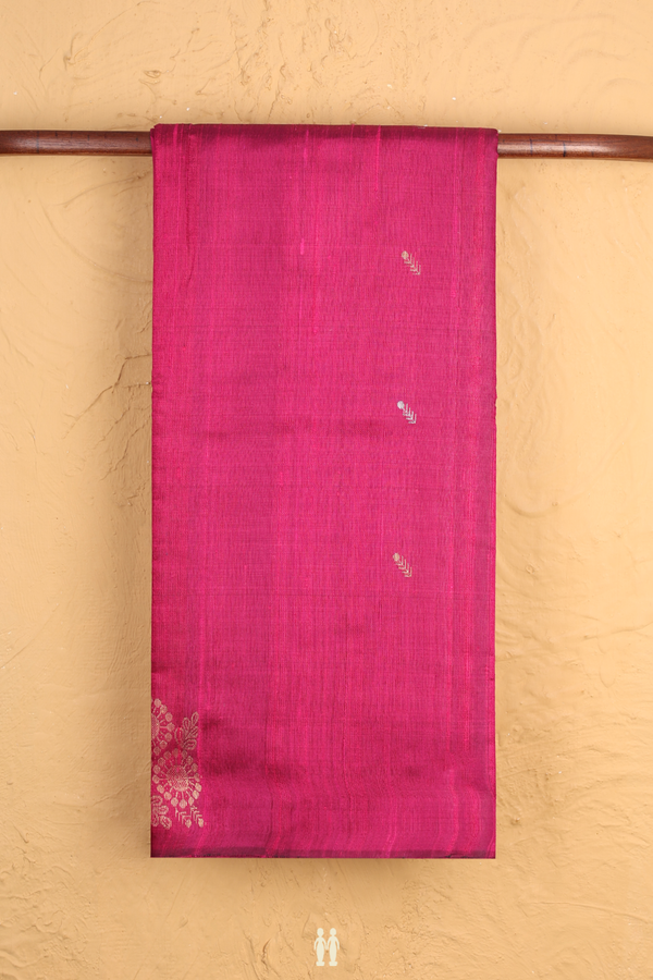Jute Saree In Purple Rose With Zari Buttas