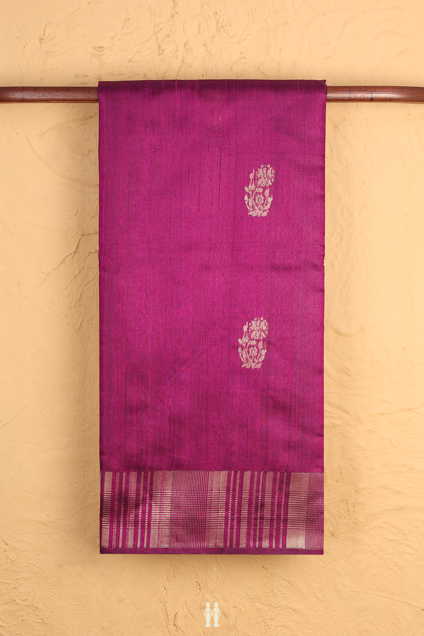Jute Saree In Purple With Floral Buttas