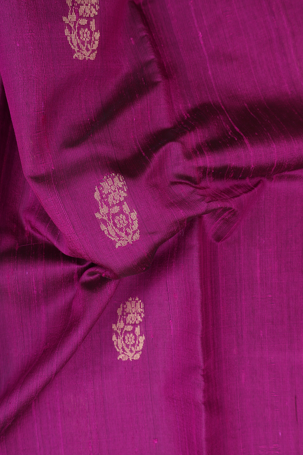 Jute Saree In Purple With Floral Buttas