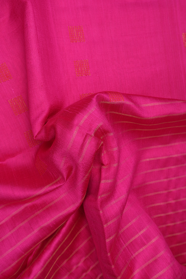 Jute Saree In Rani Pink With Stripes Design