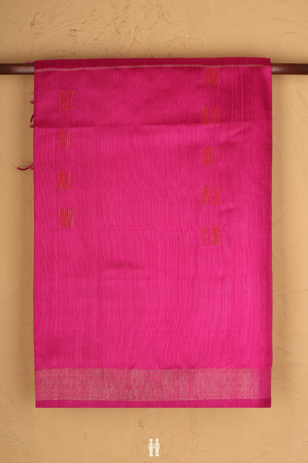 Jute Saree In Rani Pink With Stripes Design