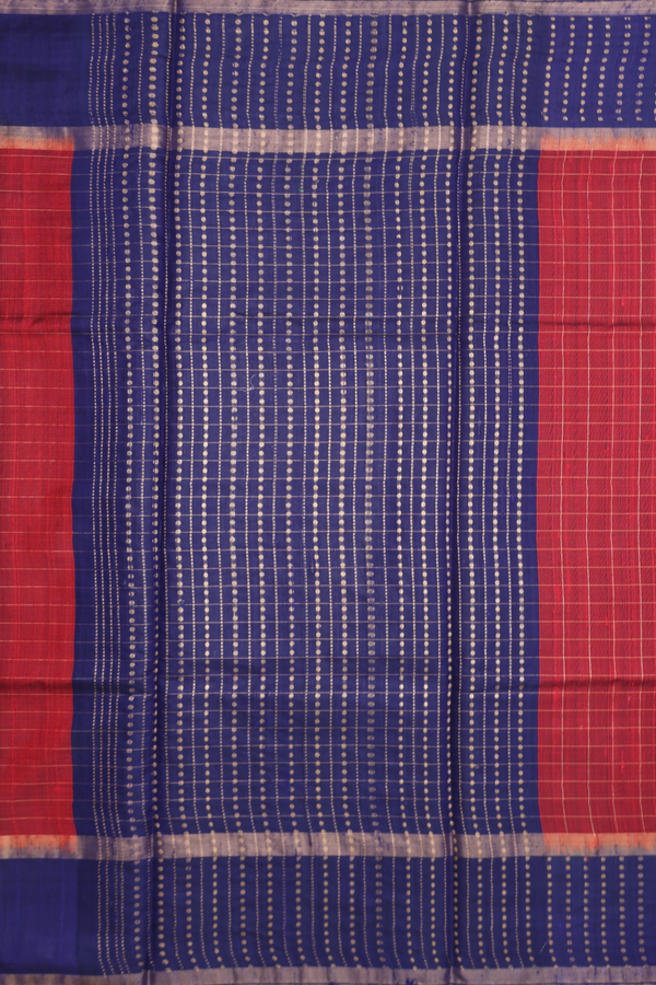 Jute Saree In Red With Checks Design