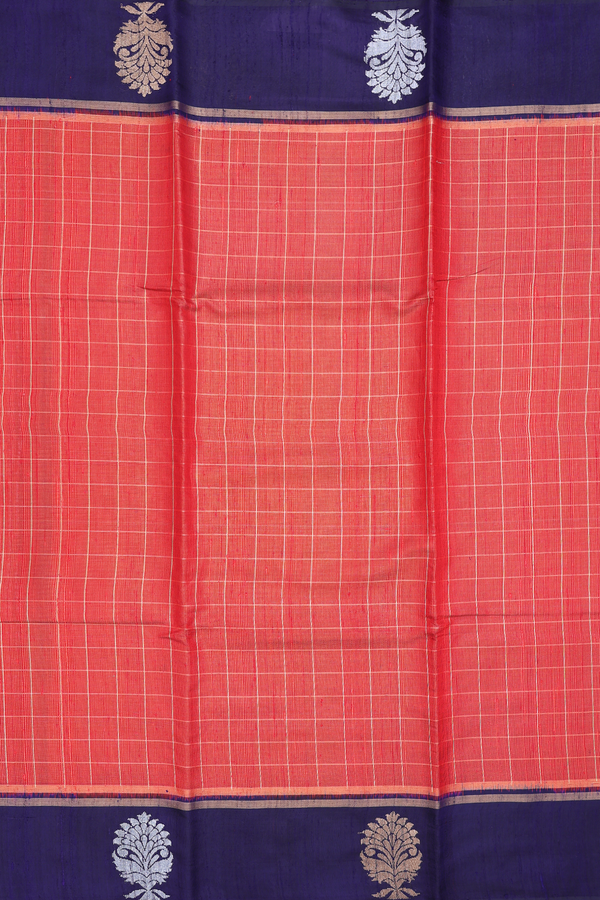 Jute Saree In Red With Checks Design