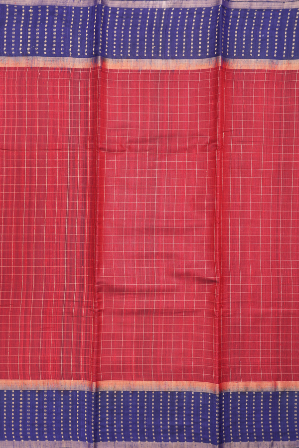 Jute Saree In Red With Checks Design