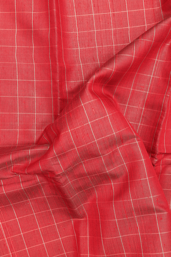 Jute Saree In Red With Checks Design