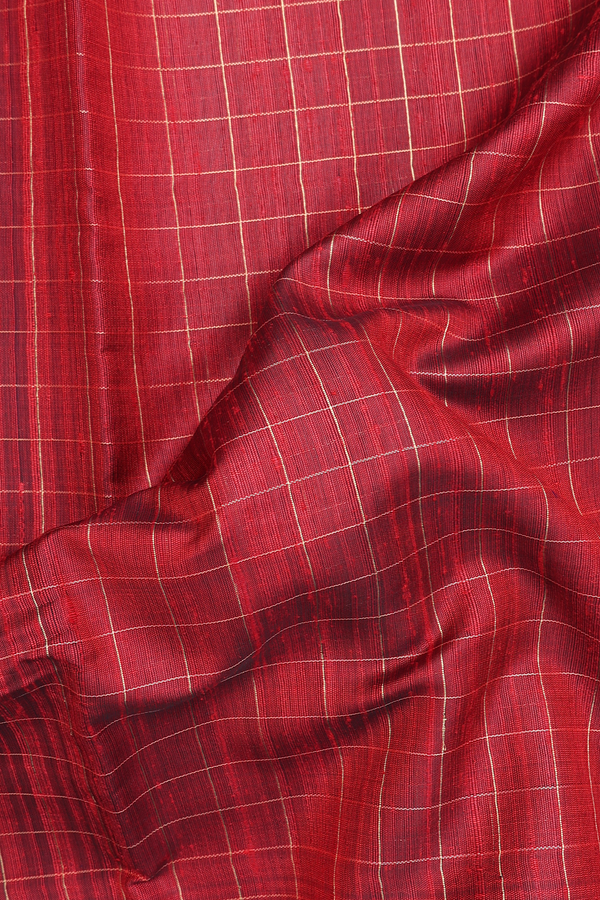 Jute Saree In Red With Checks Design