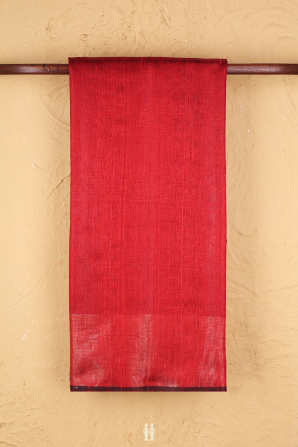 Jute Saree In Red With Threadwork Design