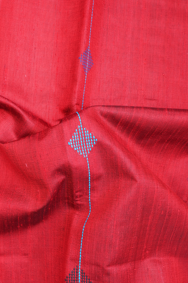 Jute Saree In Red With Threadwork Design