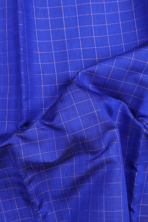 Jute Saree In Royal Blue With Checks Design