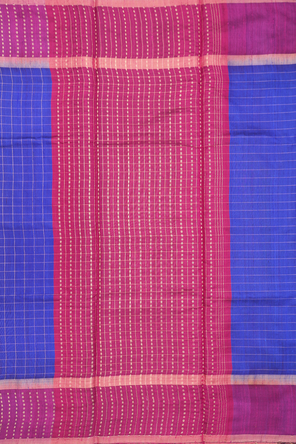 Jute Saree In Royal Blue With Checks Design