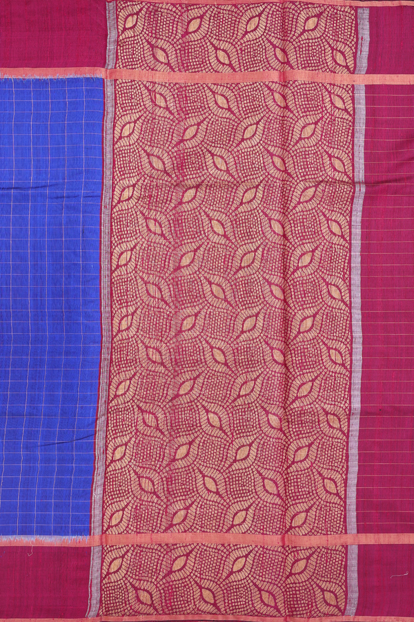 Jute Saree In Royal Blue With Checks Design