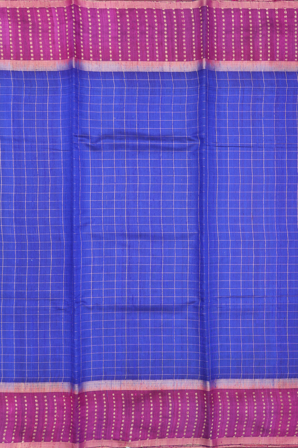 Jute Saree In Royal Blue With Checks Design