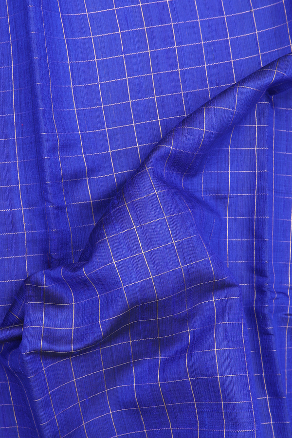 Jute Saree In Royal Blue With Checks Design