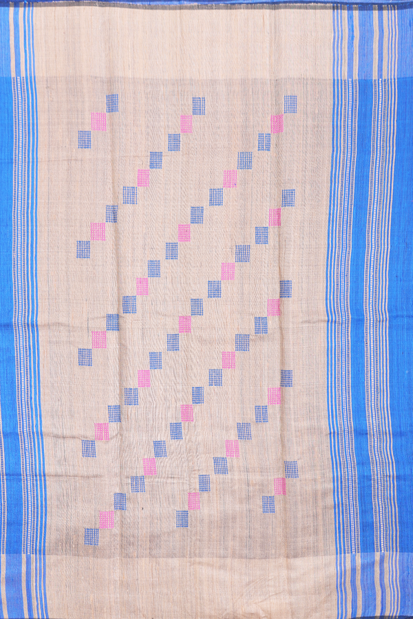 Jute Saree In Indigo Blue With Threadwork Design