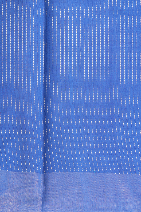 Jute Saree In Indigo Blue With Threadwork Design