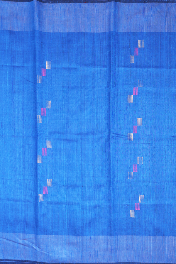 Jute Saree In Indigo Blue With Threadwork Design