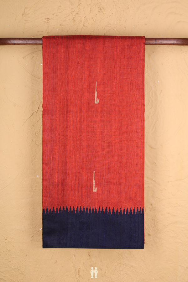 Jute Saree In Rust Orange With Diamond Buttas