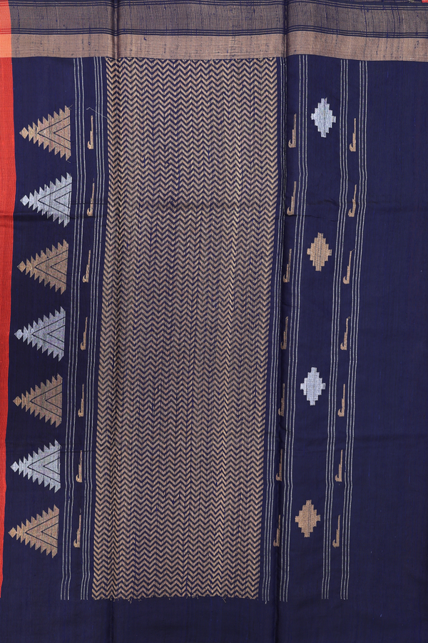Jute Saree In Rust Orange With Diamond Buttas