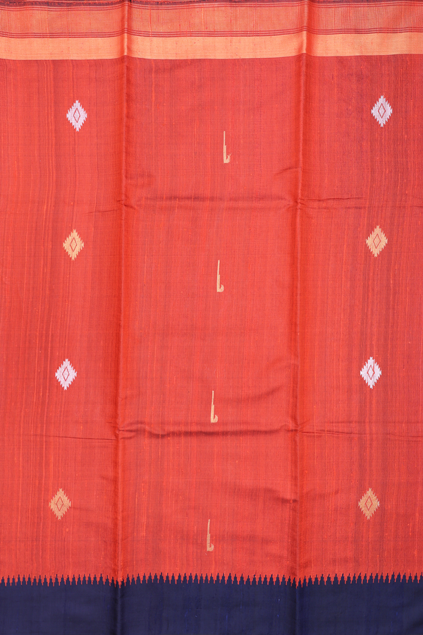 Jute Saree In Rust Orange With Diamond Buttas