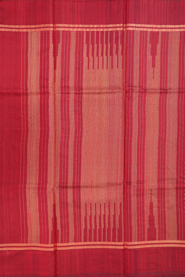 Jute Saree In Rust Red With Square Buttas