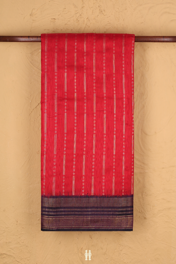 Jute Saree In Scarlet Red With Stripes Design