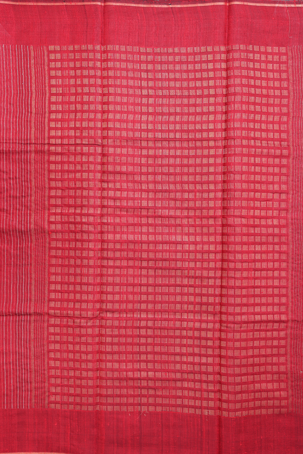 Jute Saree In Scarlet Red With Stripes Design