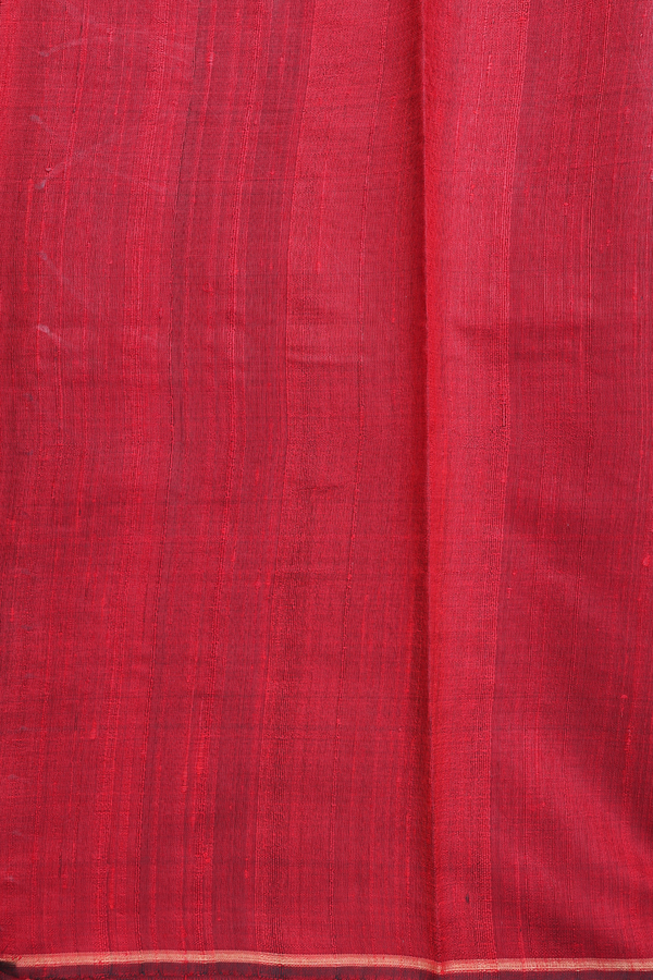 Jute Saree In Scarlet Red With Stripes Design