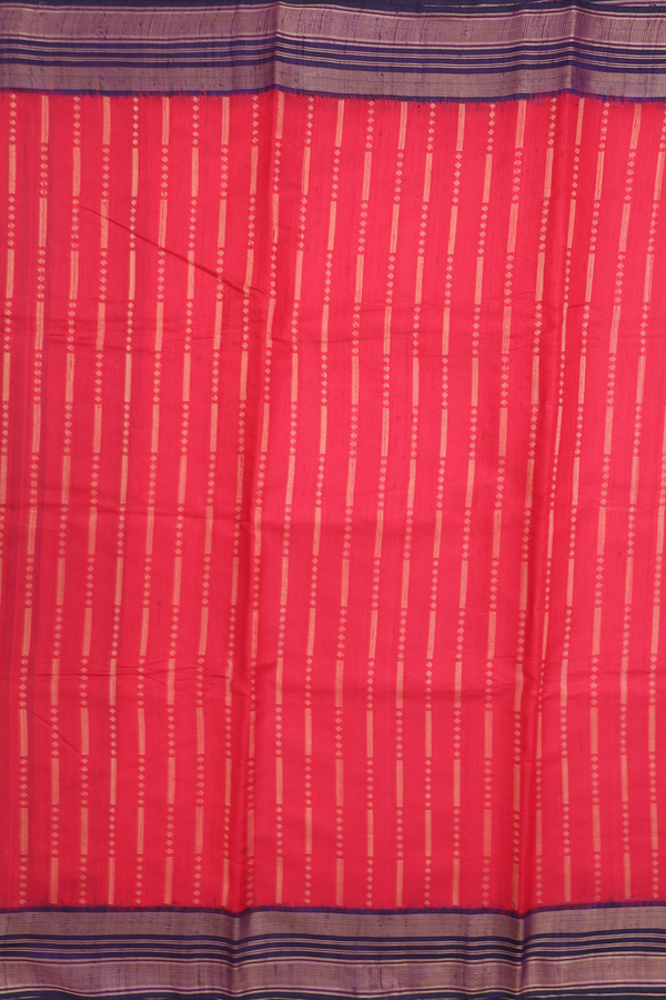 Jute Saree In Scarlet Red With Stripes Design