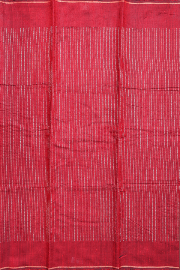 Jute Saree In Scarlet Red With Stripes Design