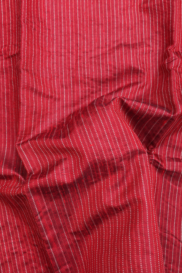 Jute Saree In Scarlet Red With Stripes Design