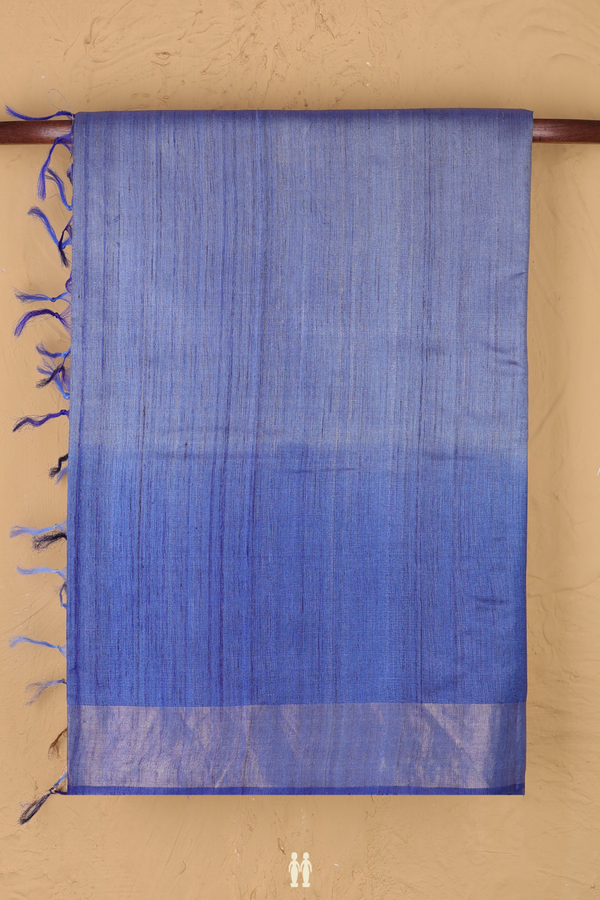 Jute Saree In Shades Of Blue With Zari Border
