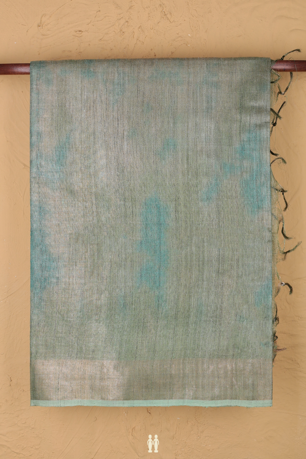Jute Saree In Shades Of Green With Zari Border