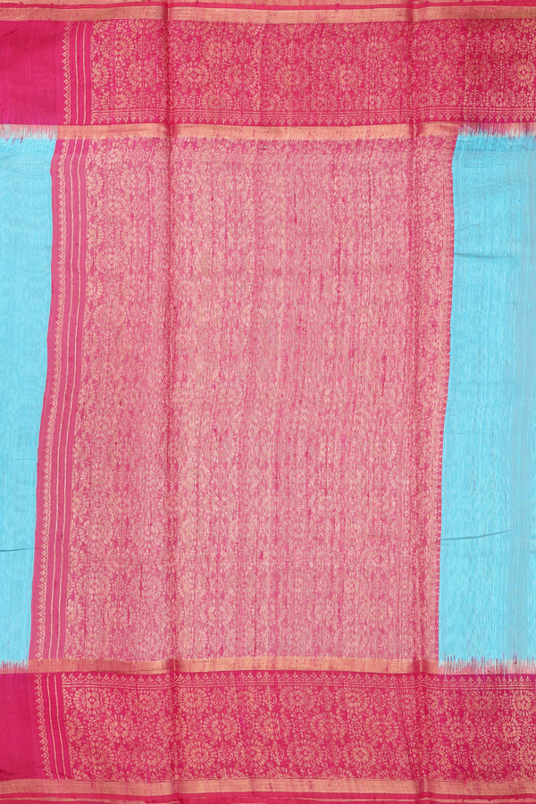 Jute Saree In Sky Blue With Threadwork Buttas