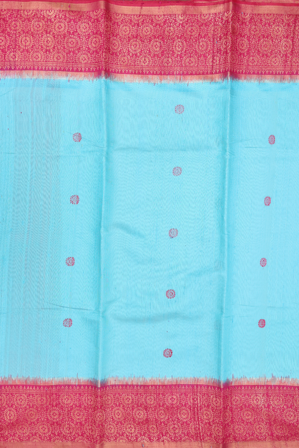 Jute Saree In Sky Blue With Threadwork Buttas