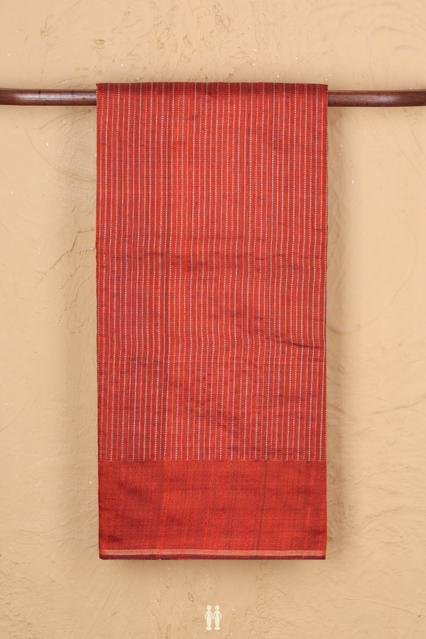Jute Saree In Spiced Orange With Stripes Design