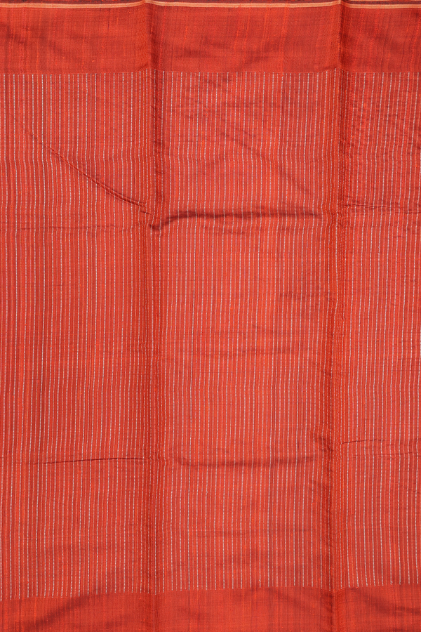 Jute Saree In Spiced Orange With Stripes Design