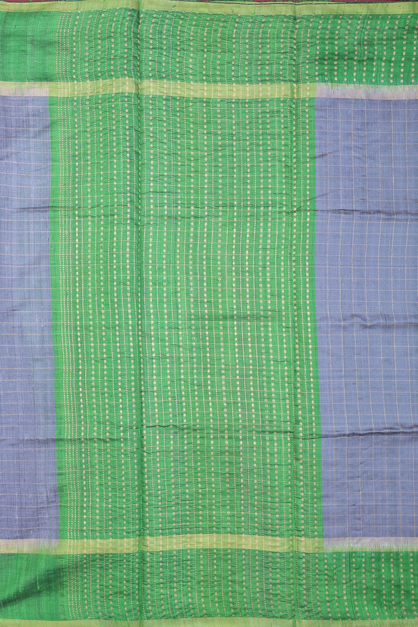 Jute Saree In Steel Grey With Checks Design