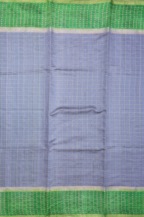 Jute Saree In Steel Grey With Checks Design