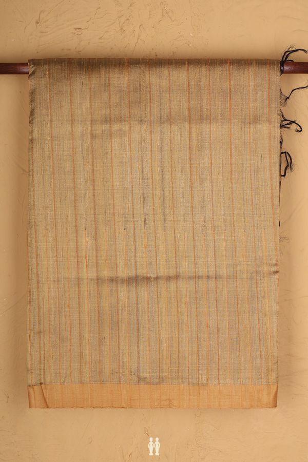 Jute Saree In Tan Brown With Self Stripes Design