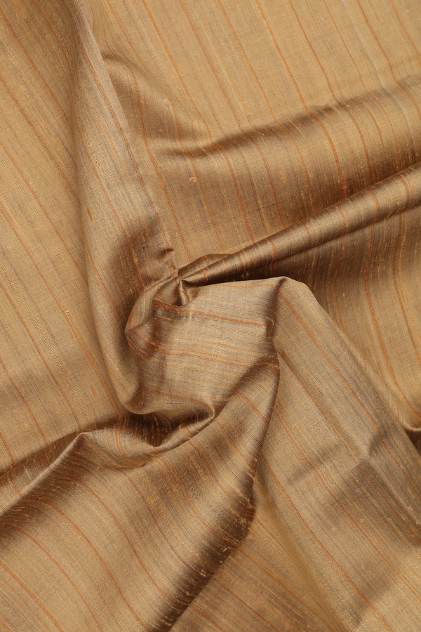Jute Saree In Tan Brown With Self Stripes Design