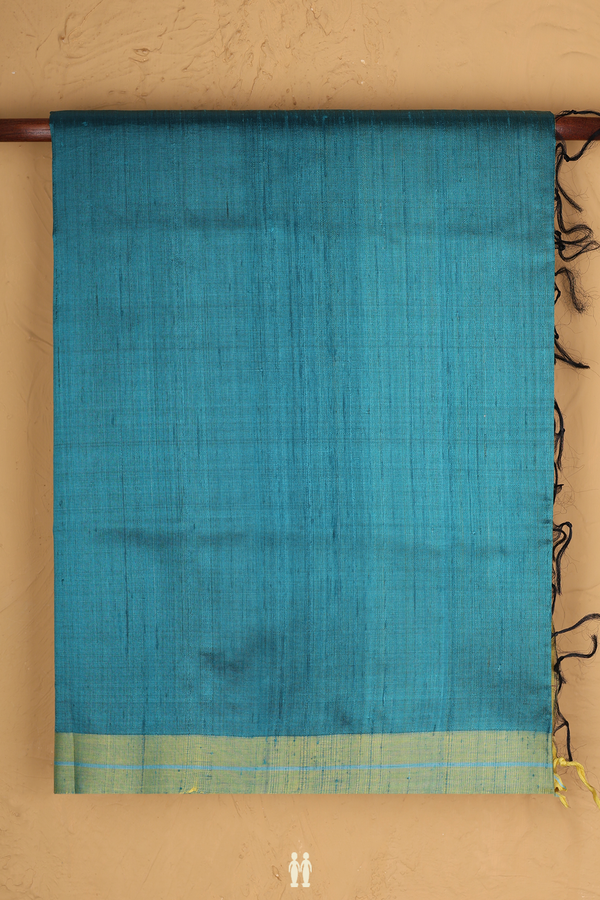 Jute Saree In Teal Blue With Contrast Border