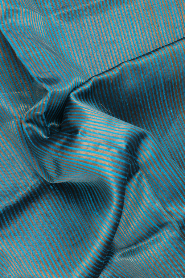 Jute Saree In Turkish Blue With Self Stripes Design