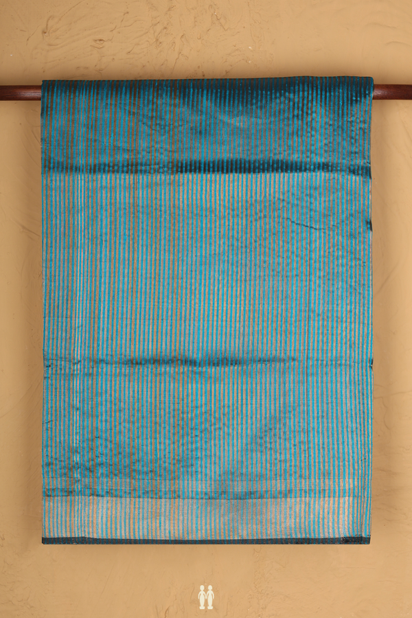 Jute Saree In Turkish Blue With Self Stripes Design
