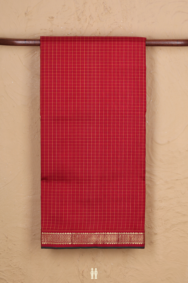 Kanchipuram Nine Yards Silk Saree In Red With Checks Design