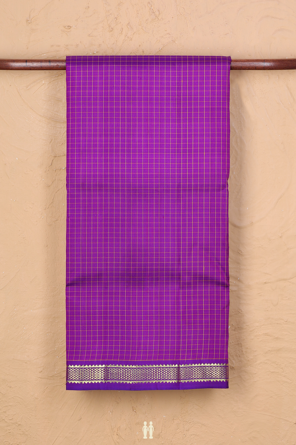 Kanchipuram Nine Yards Silk Saree In Purple With Checks Design