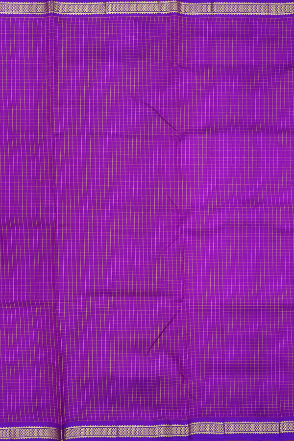 Kanchipuram Nine Yards Silk Saree In Purple With Checks Design